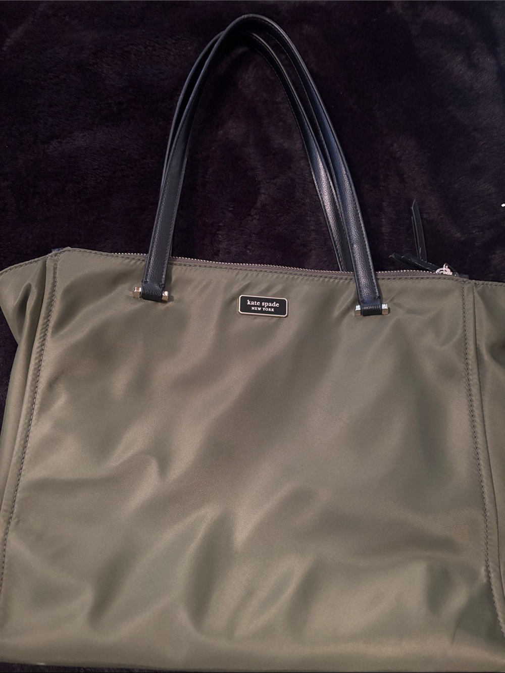 kate spade Olive Nylon Tote with Black Handles